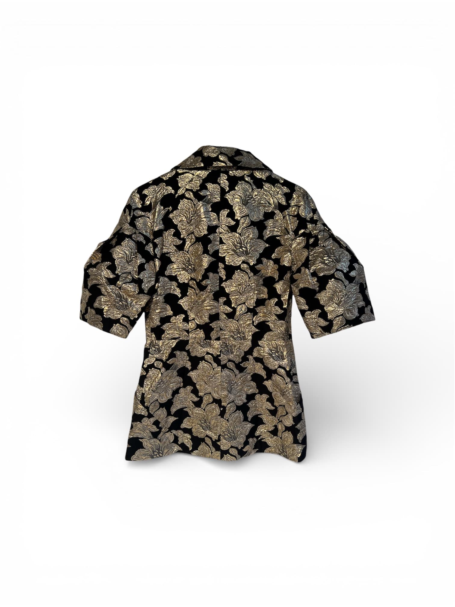 Short-sleeved jacket in silk brocade with metallic thread, black and gold